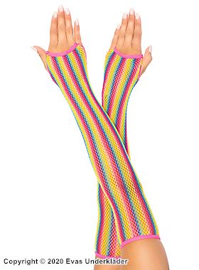 Fingerless gloves, fishnet, rainbow color